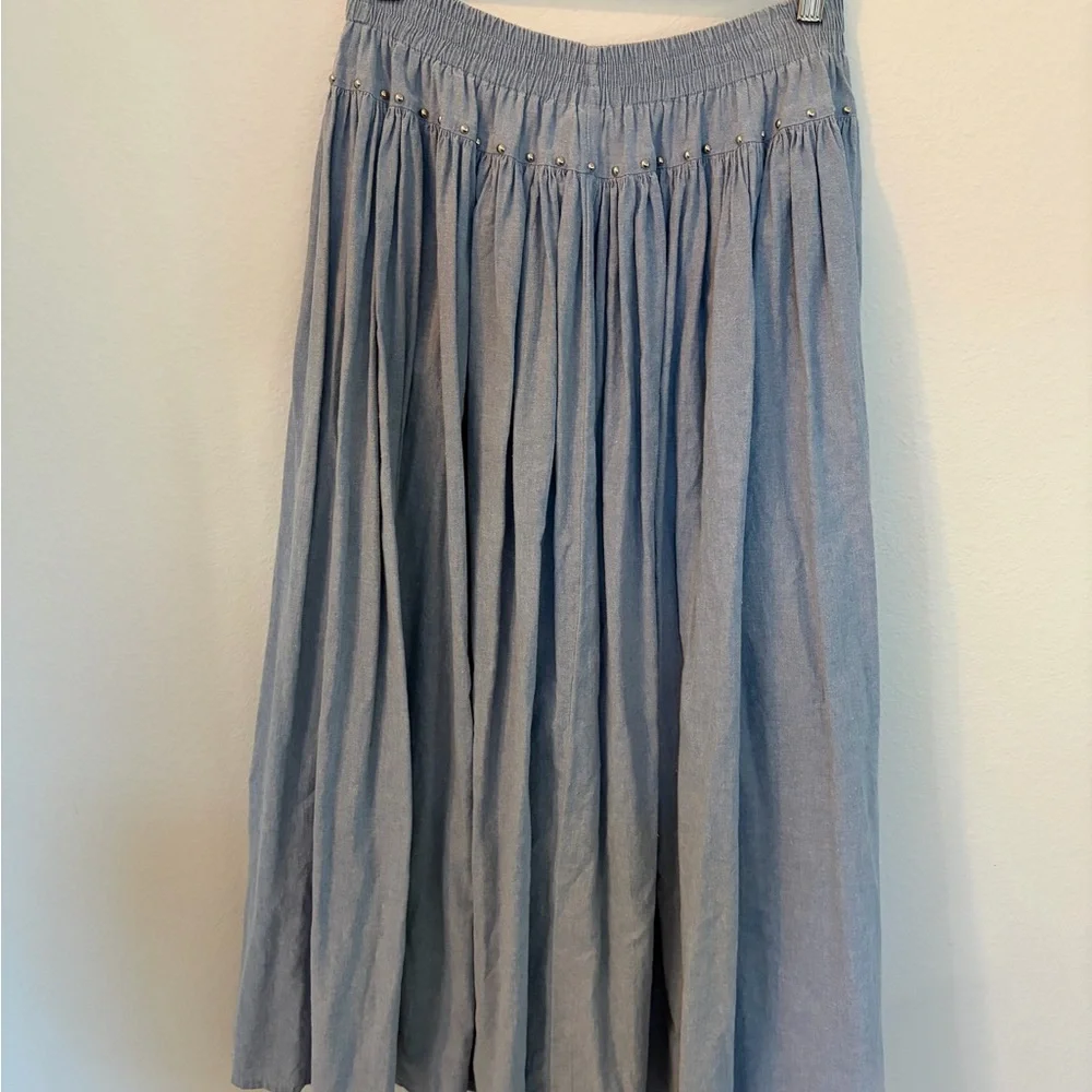 Spencer Creations 100% Cotton Light Blue Button-Detail Maxi Skirt - Picture 6 of 7